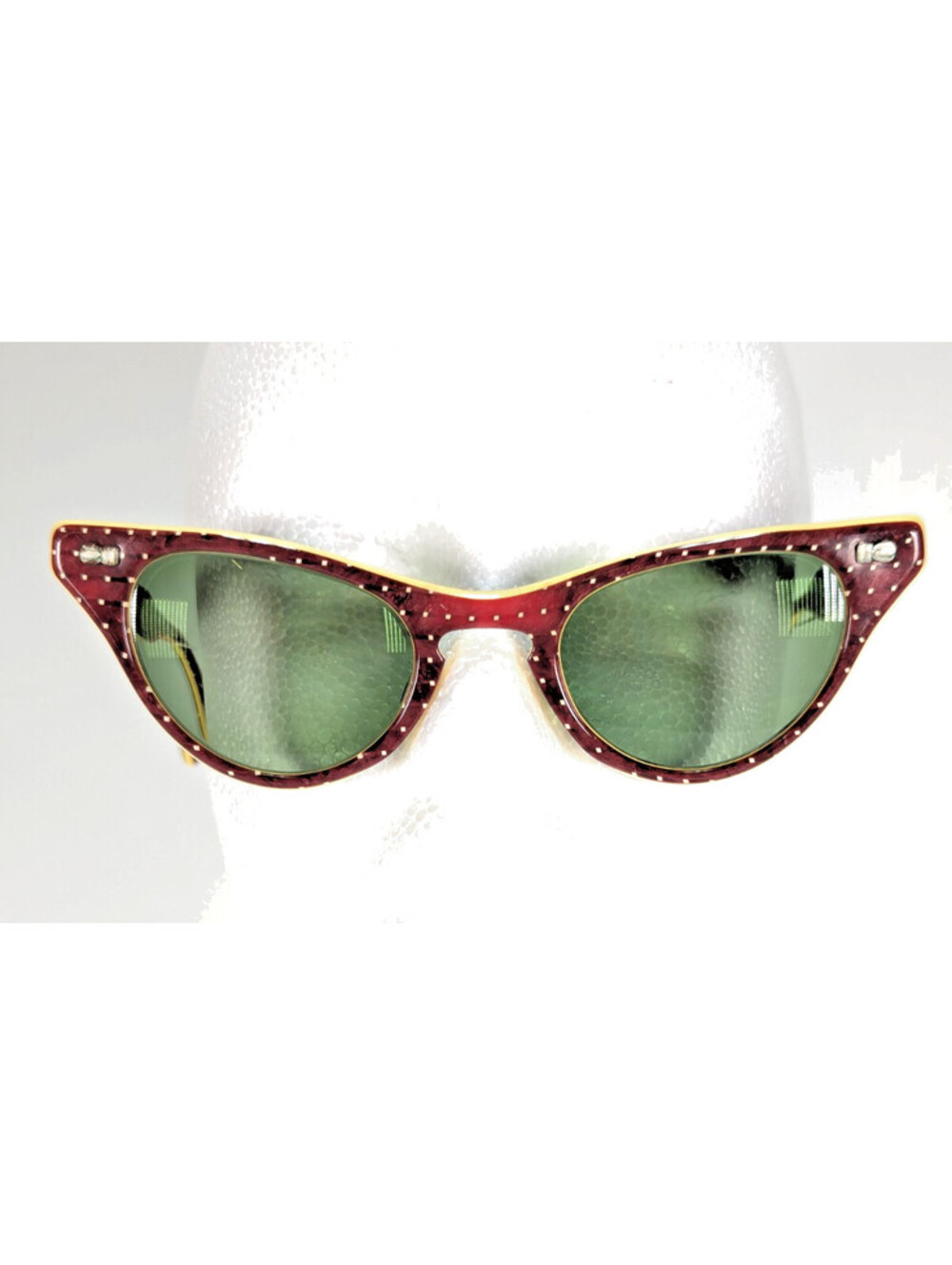 1950/60s Titmus Cabana TS 412 Cat Eye Sunglass Frames Burgundy Yellow Dots VTG